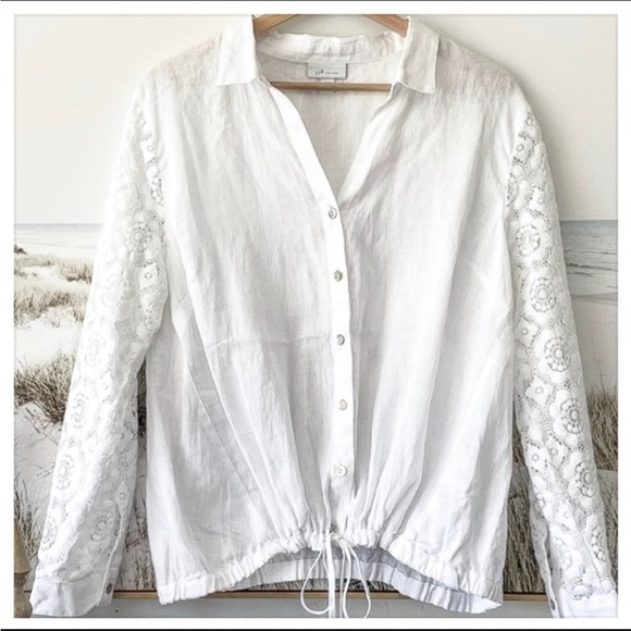 J. Jill Tops - J. Jill Linen Button Up Top Lace Crochet Sleeve Size 2X